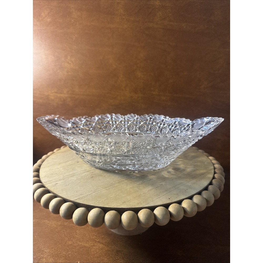 ANTIQUE ABP AMERICAN BRILLIANT PERIOD CUT GLASS CRYSTAL BOWL 12X7" Floral